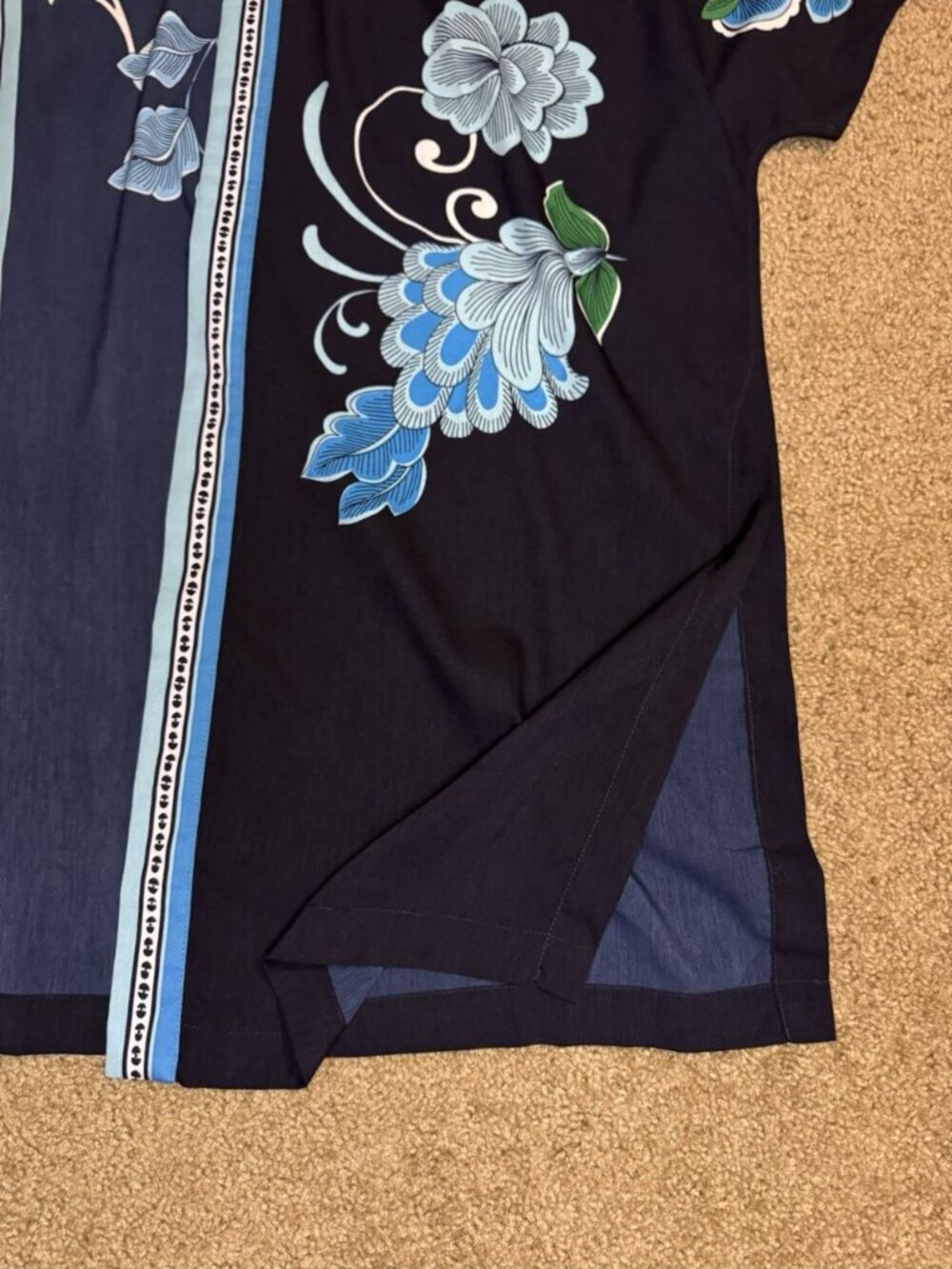 CHICOS Kimono Cardigan Blue Floral Boh Lightweight L/XL Beach Bohochic Vacation - Picture 7 of 9